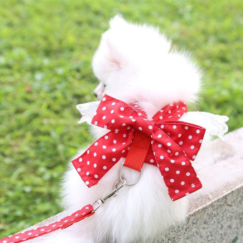 犬 ハーネス うさぎリボン付きドットハーネス