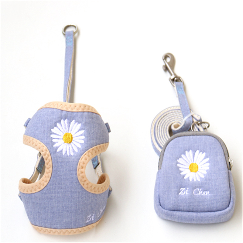 犬 ハーネス かわいい小花刺繍のペットハーネス