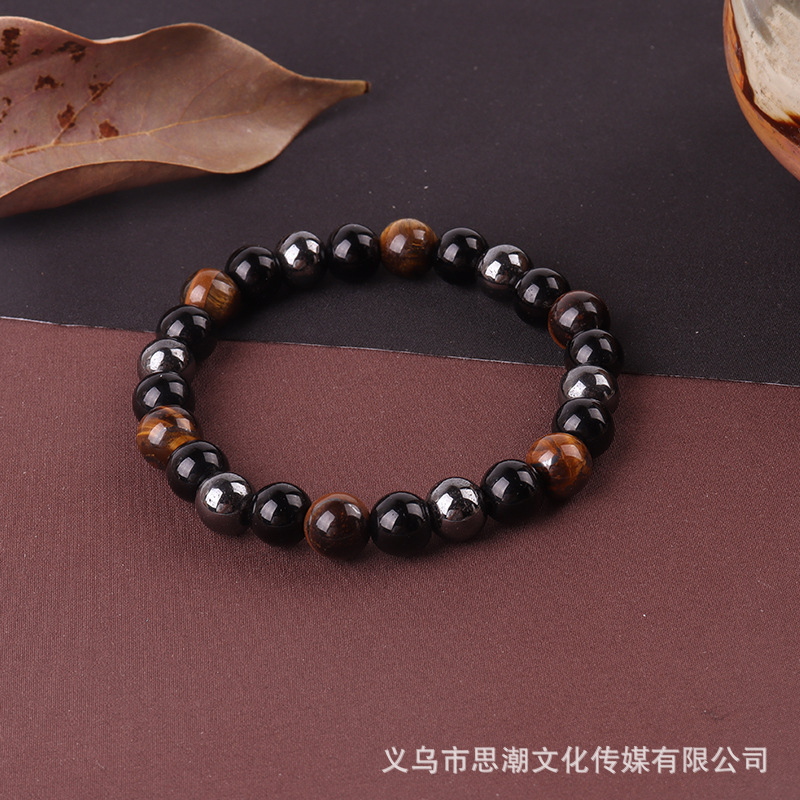 ブレスレットメンズ 虎目石と黒曜石の守護ブレスレット