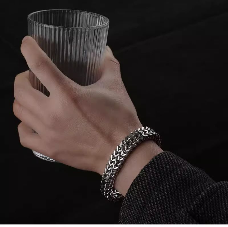 ブレスレットメンズ 麦の穂編み込みチェーンブレスレット