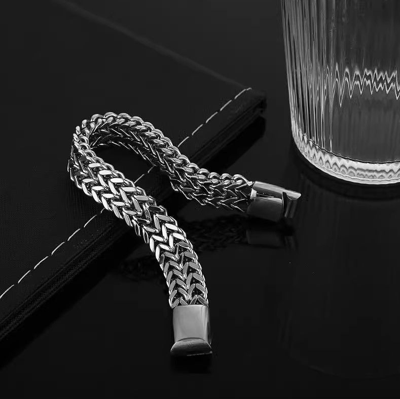 ブレスレットメンズ 麦の穂編み込みチェーンブレスレット