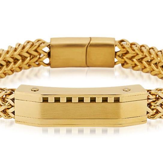 メンズブレスレット 二重編み込みチェーン識別プレート付きシンプルブレスレット