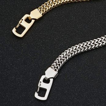 メンズブレスレット 編み込みチェーン留め具付き識別板装飾ブレスレット