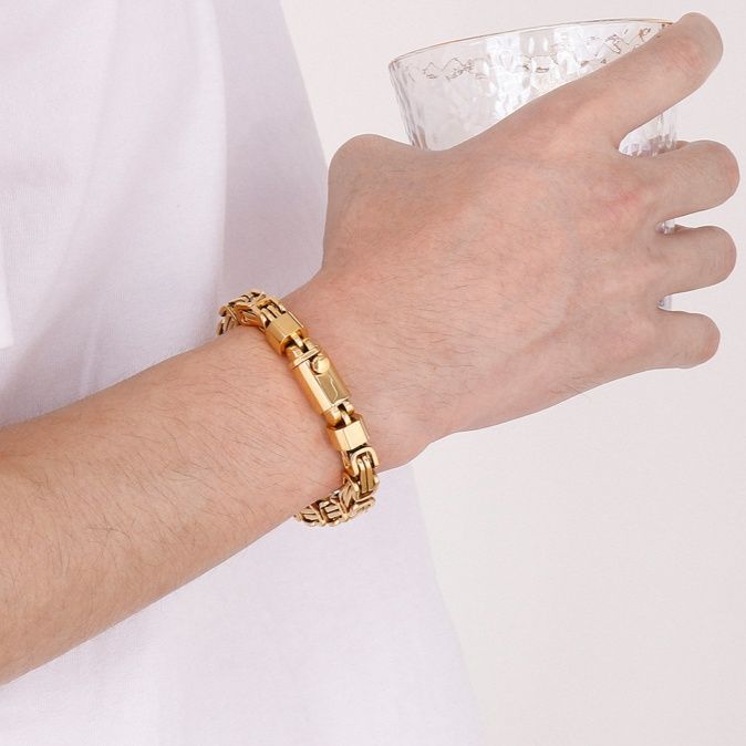 メンズブレスレット ビザンチン編み太幅チェーン留め具付きブレスレット