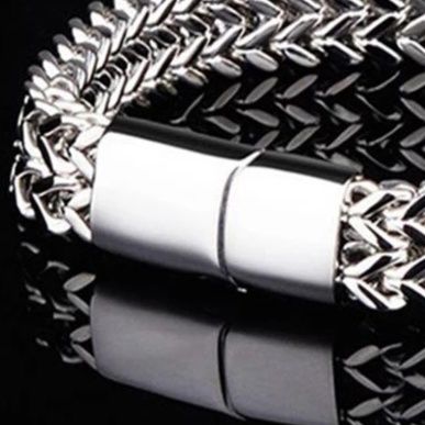 メンズブレスレット 二重編み込みチェーン磁気留め具メンズブレスレット
