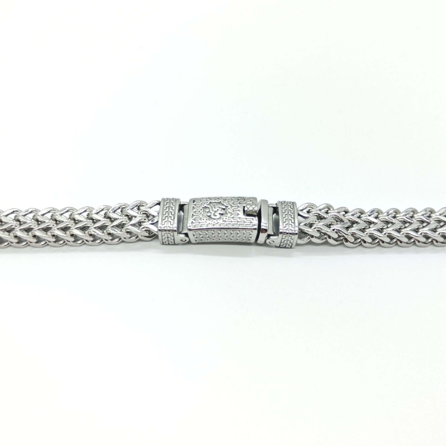 メンズブレスレット 二重編み込みチェーン彫刻留め具メンズブレスレット