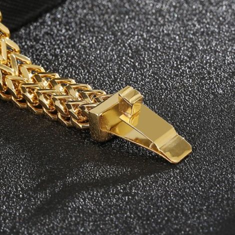 メンズブレスレット 二重編み込み竜頭留め具付き重厚ゴールドブレスレット