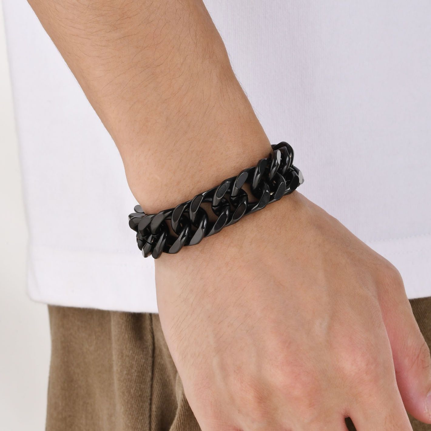 メンズブレスレット 重厚感ある喜平チェーン留め金式ブレスレット