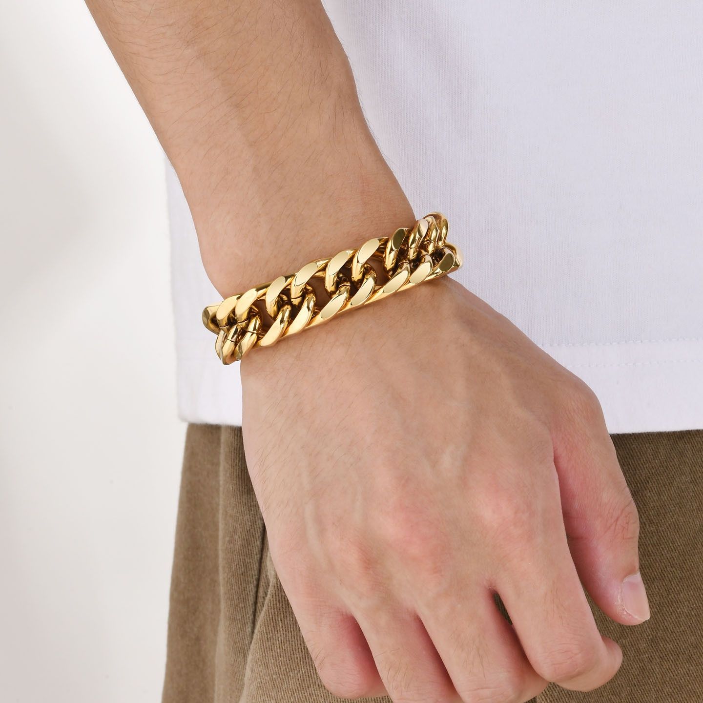 メンズブレスレット 重厚感ある喜平チェーン留め金式ブレスレット
