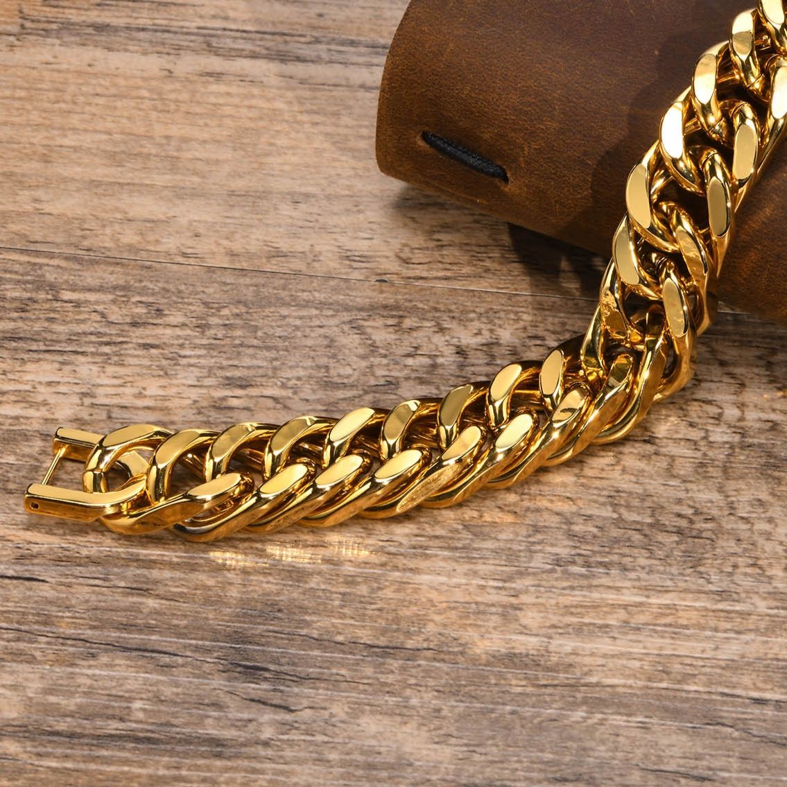 メンズブレスレット 重厚感ある喜平チェーン留め金式ブレスレット