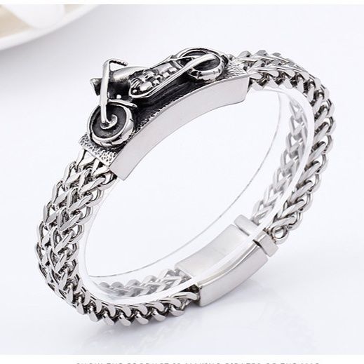 メンズブレスレット 二連編み込み重厚金属シンプルブレスレット