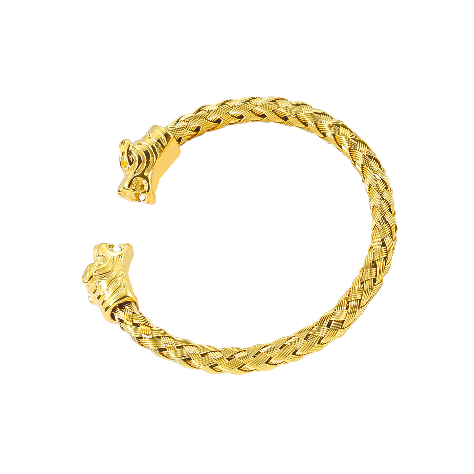 メンズブレスレット 虎頭モチーフ編み込みバングルブレスレット