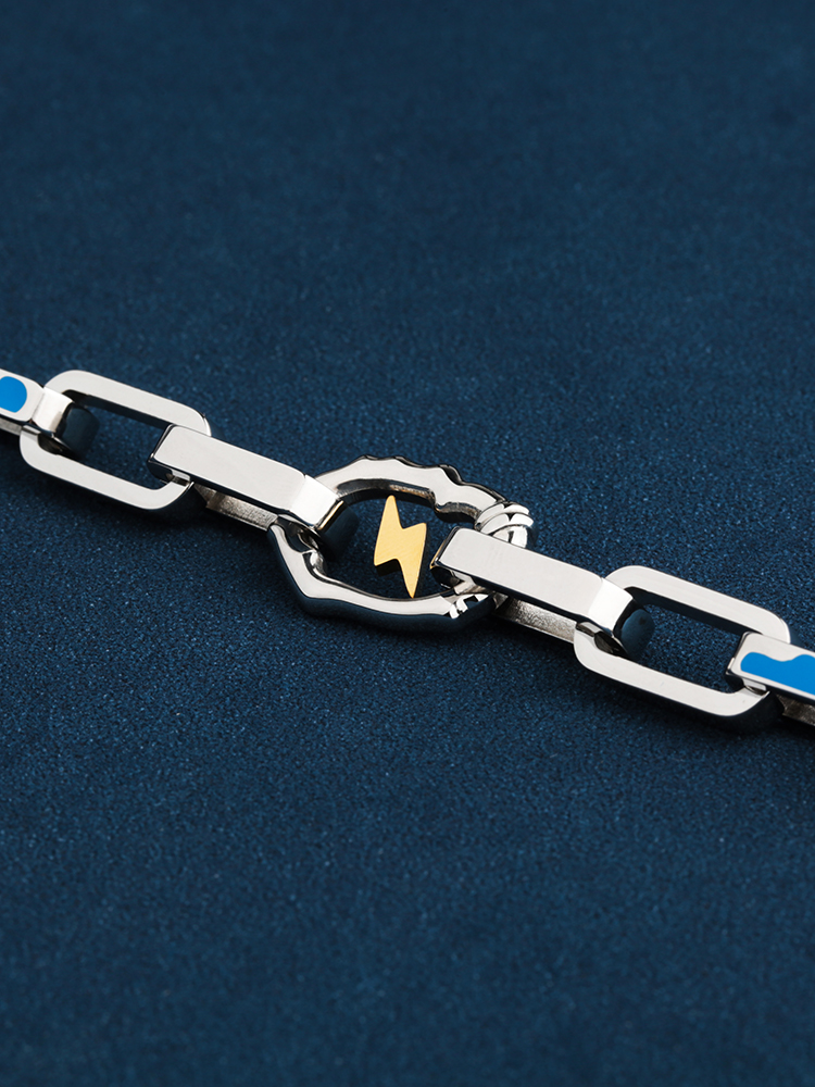 メンズブレスレット 雷紋モチーフ チェーン連結シルバーブレスレット