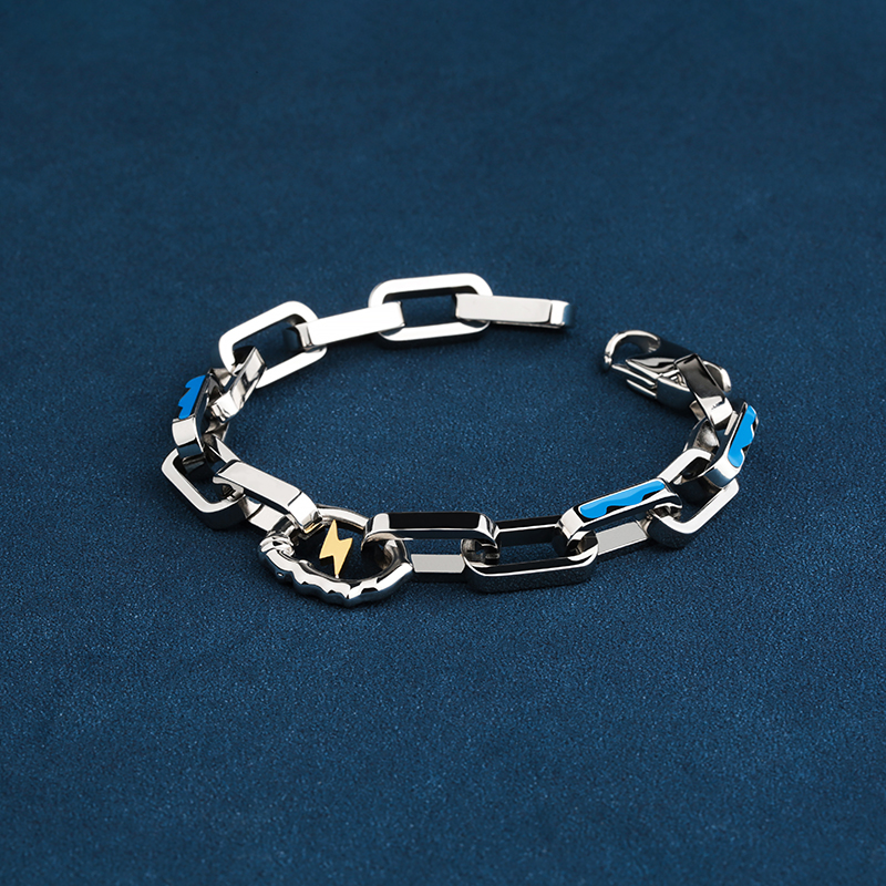 メンズブレスレット 雷紋モチーフ チェーン連結シルバーブレスレット