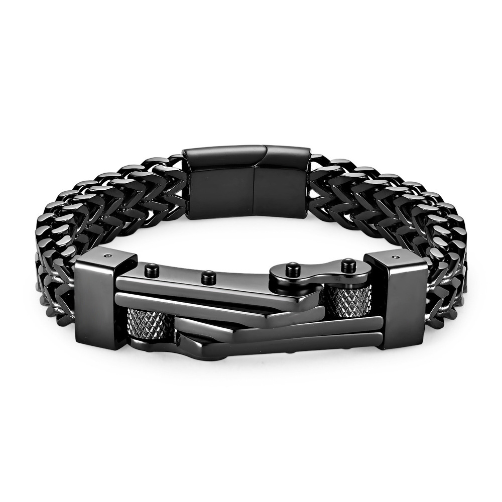 メンズブレスレット 二重喜平チェーン立体プレート付き重厚感腕輪