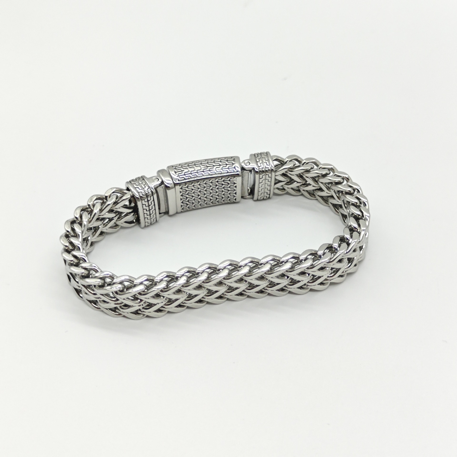 メンズブレスレット 二重編み込みチェーン彫刻留め具メンズブレスレット