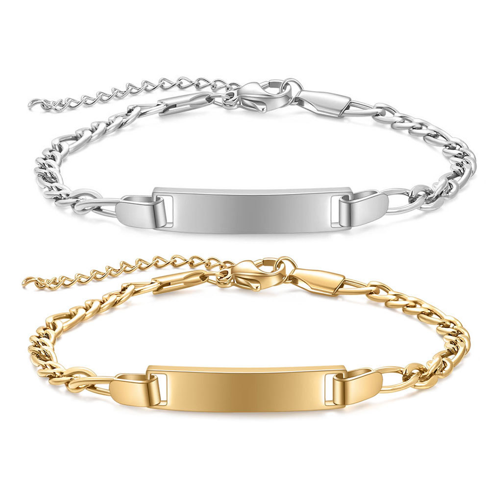 メンズブレスレット 識別プレート付き喜平チェーンブレスレット