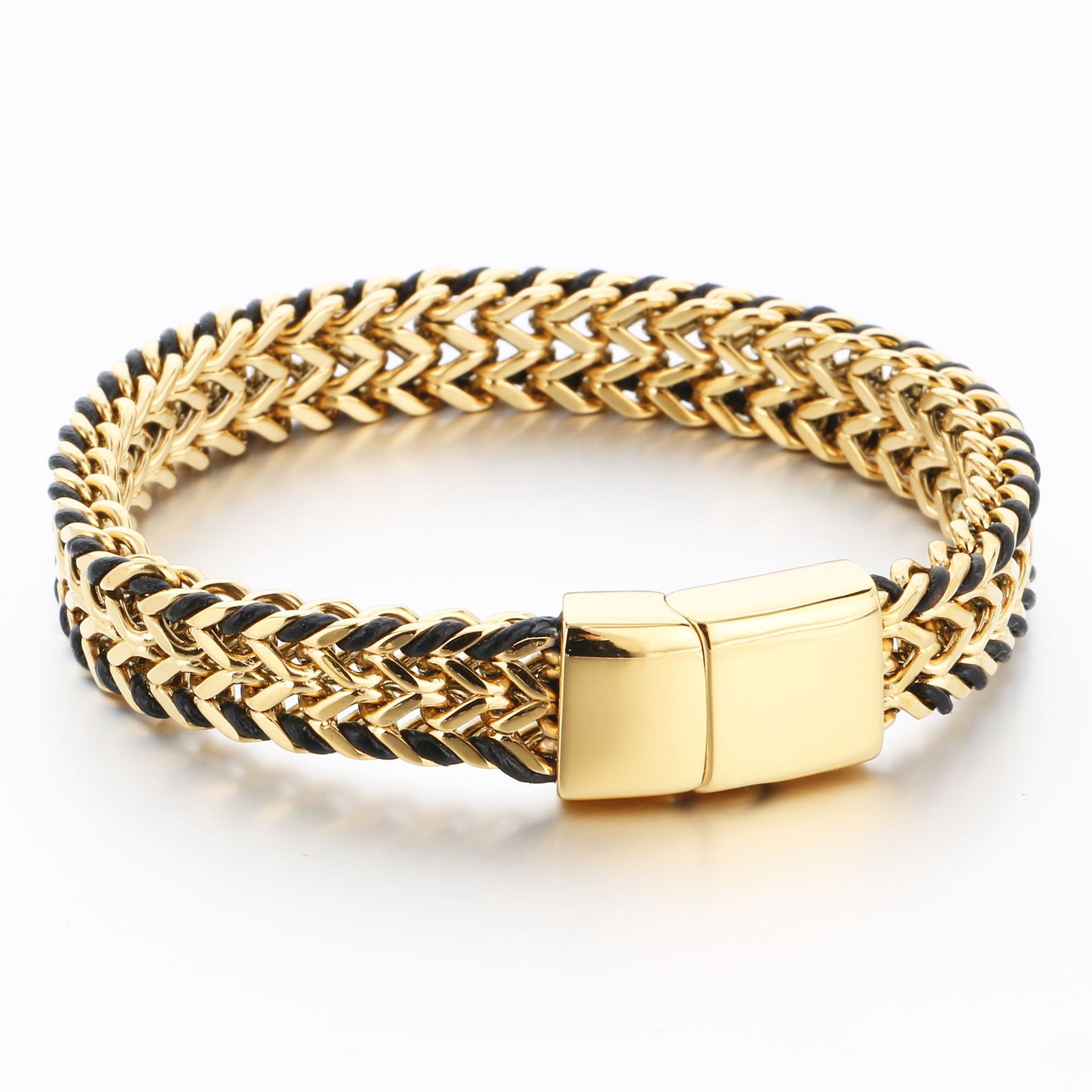 メンズブレスレット 二連編み込みチェーン マグネット留め具ブレスレット