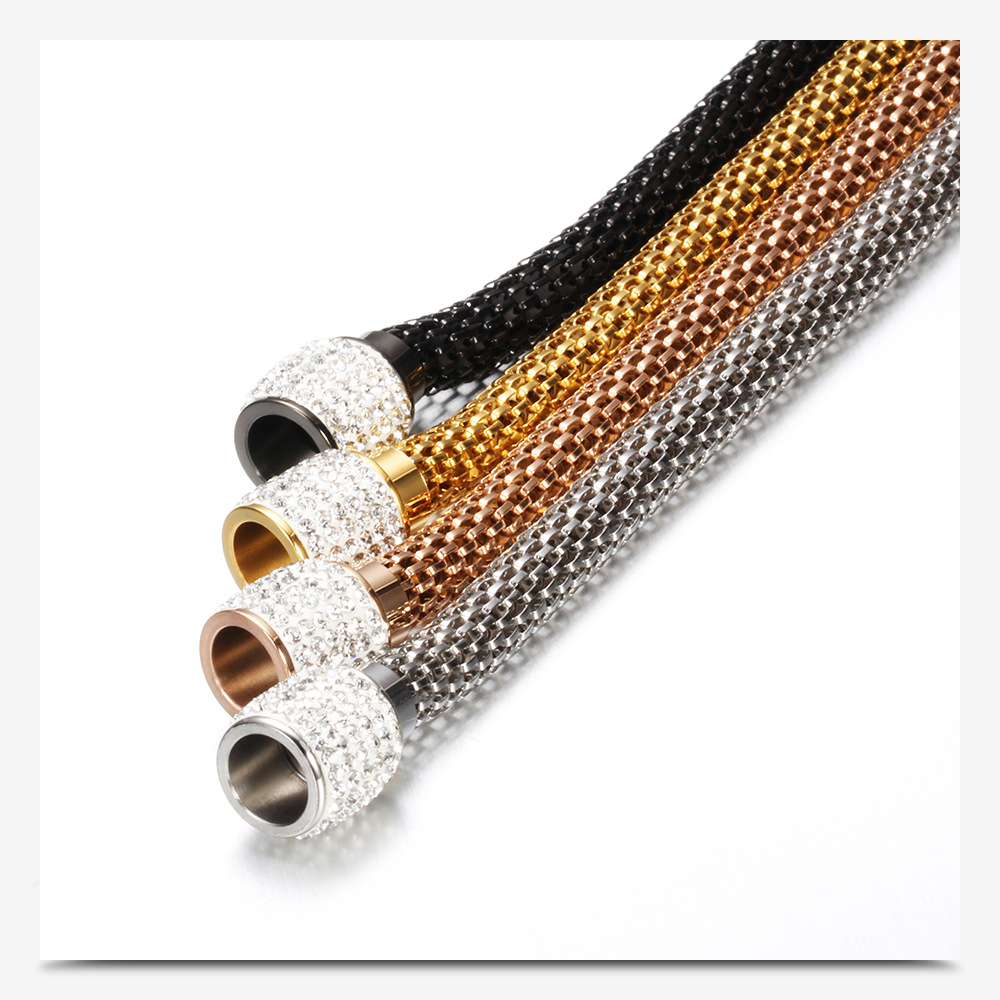 メンズブレスレット メッシュチェーン輝石留め金付き高級腕輪