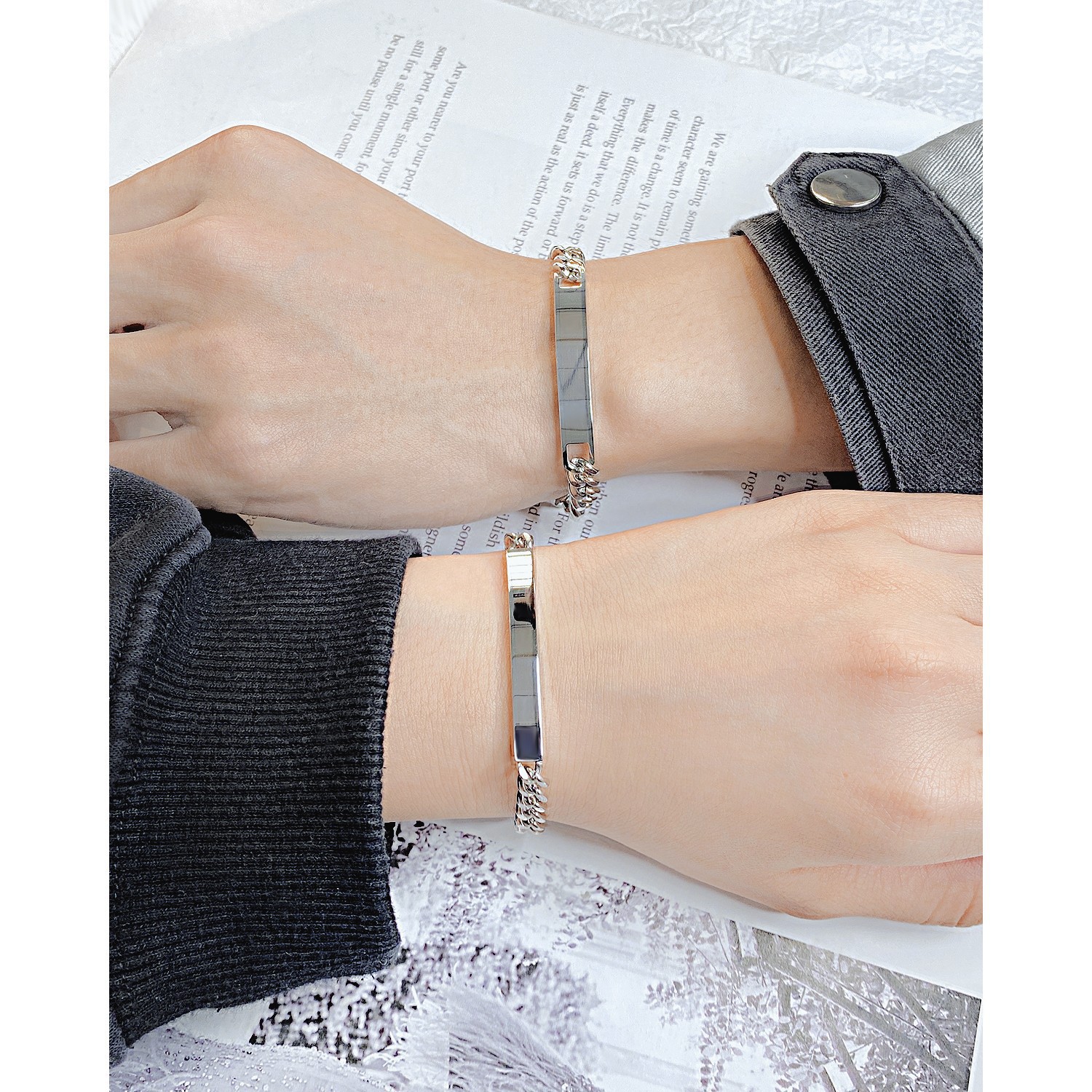 ブレスレットメンズ シンプル細身プレート留めブレス