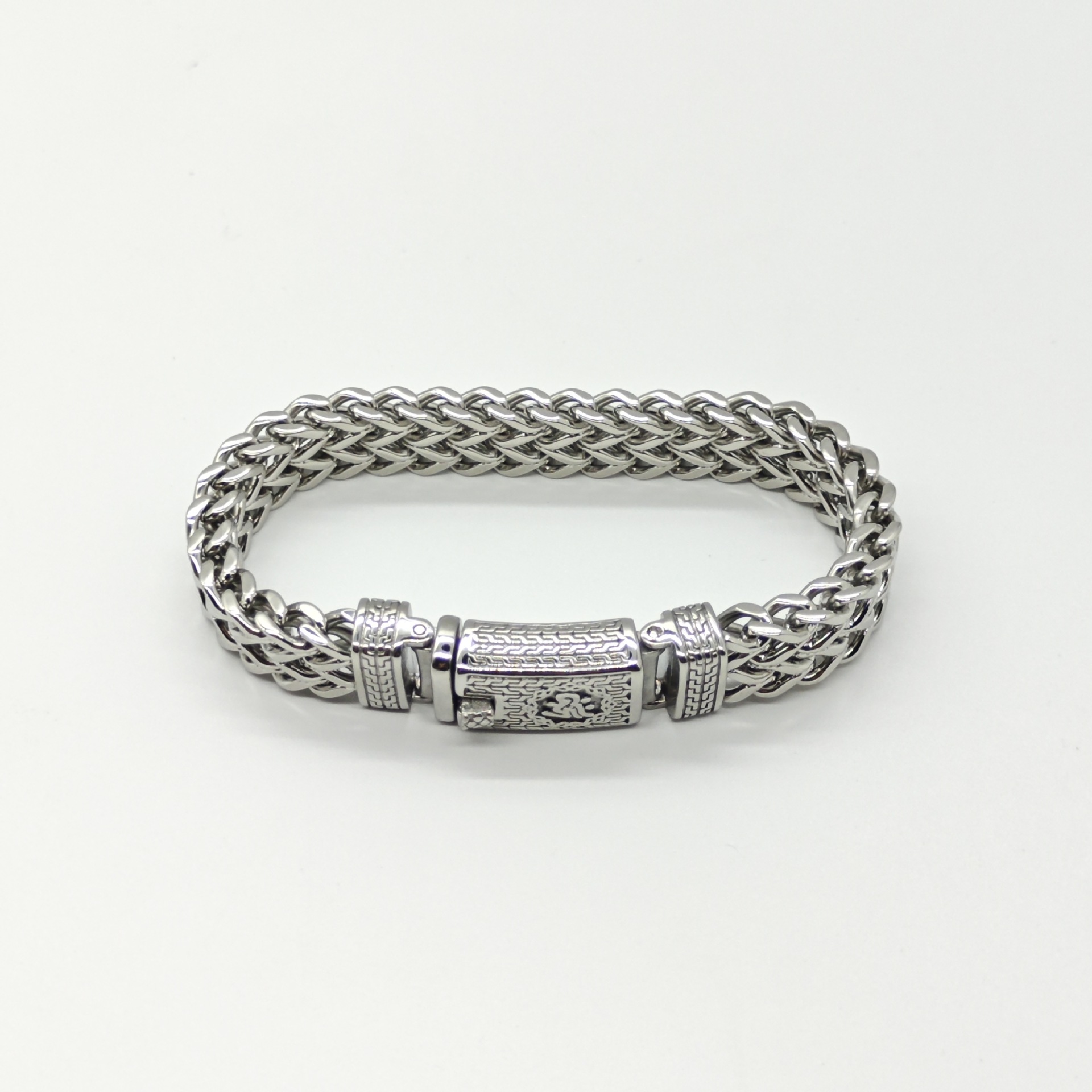 メンズブレスレット 二重編み込みチェーン彫刻留め具メンズブレスレット