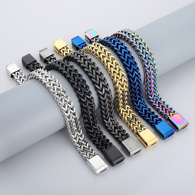 ブレスレットメンズ 編み込み鎖デザインブレスレット