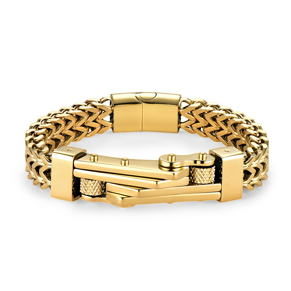 メンズブレスレット 二重喜平チェーン立体プレート付き重厚感腕輪