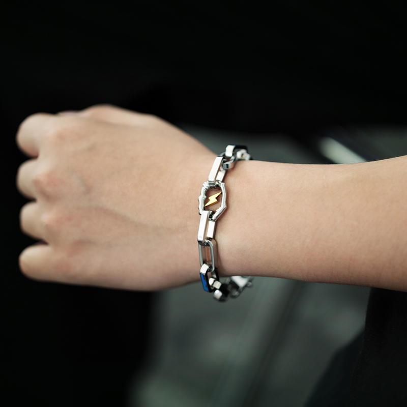 メンズブレスレット 雷紋モチーフ チェーン連結シルバーブレスレット