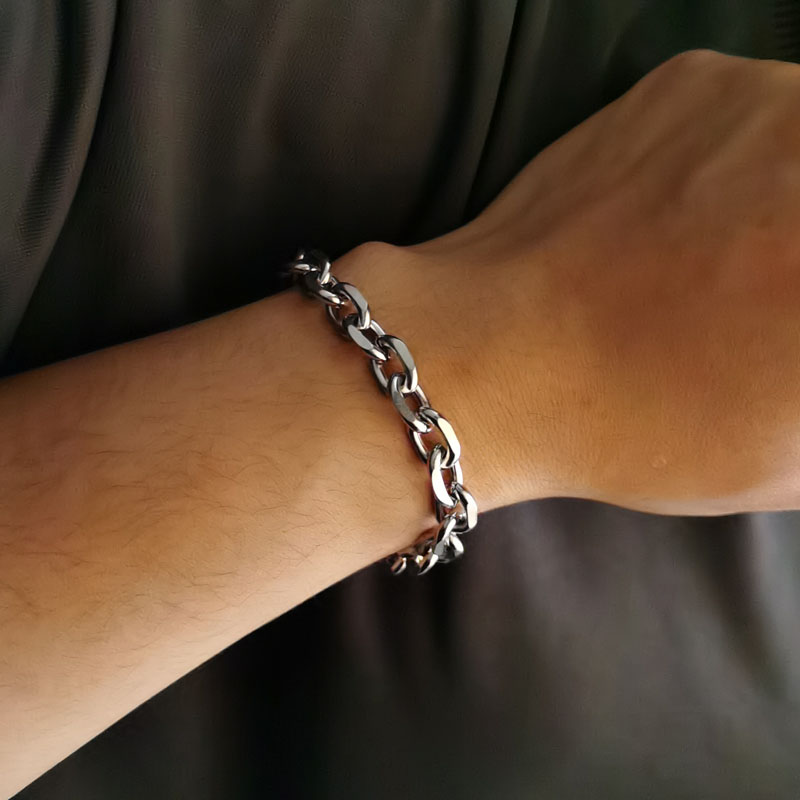 メンズブレスレット 重厚感溢れる太鎖編み込みシルバーブレスレット