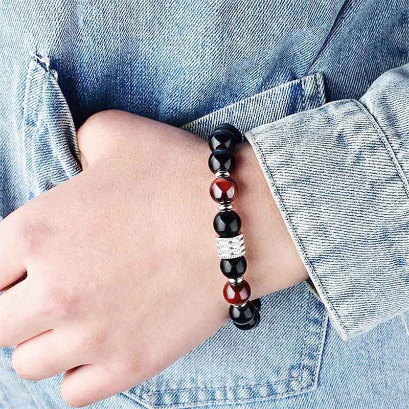 ブレスレットメンズ 虎目石と黒曜石の守護ブレスレット