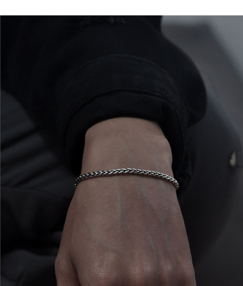 メンズブレスレット 編み込み麦穂鎖メンズブレスレット