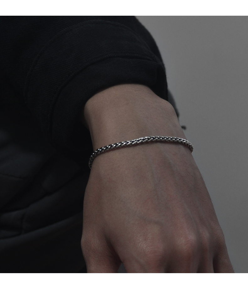 メンズブレスレット 編み込み麦穂鎖メンズブレスレット