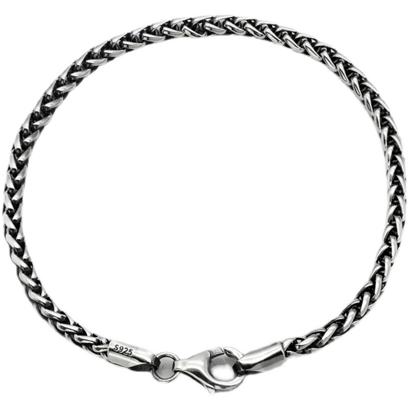 メンズブレスレット 編み込み麦穂鎖メンズブレスレット