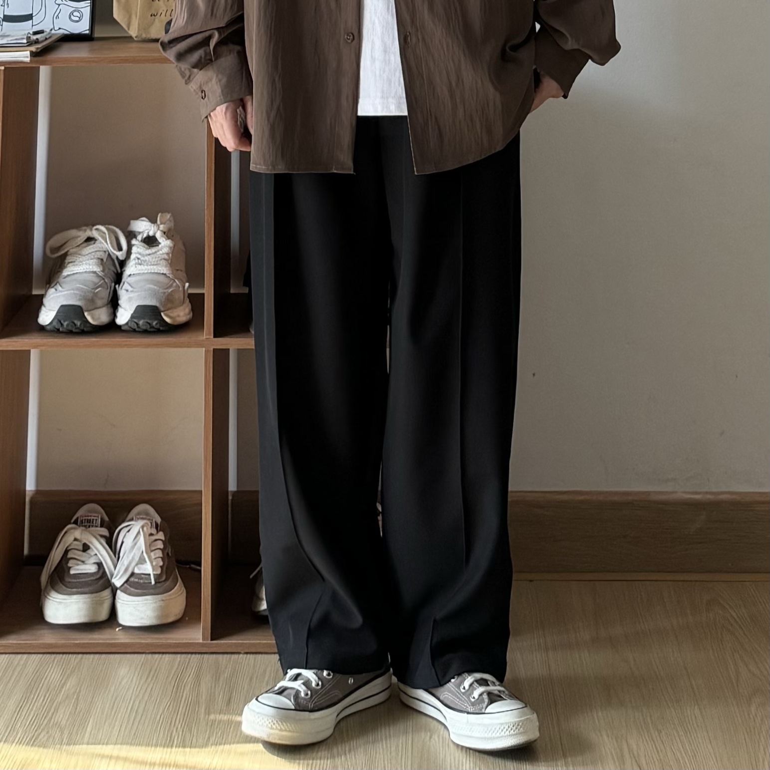ワイドパンツ メンズ センタープレス ワイド スラックス