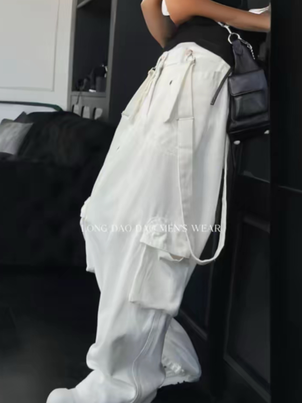 ワイドパンツ メンズ ヴィンテージ加工サロペットデニム
