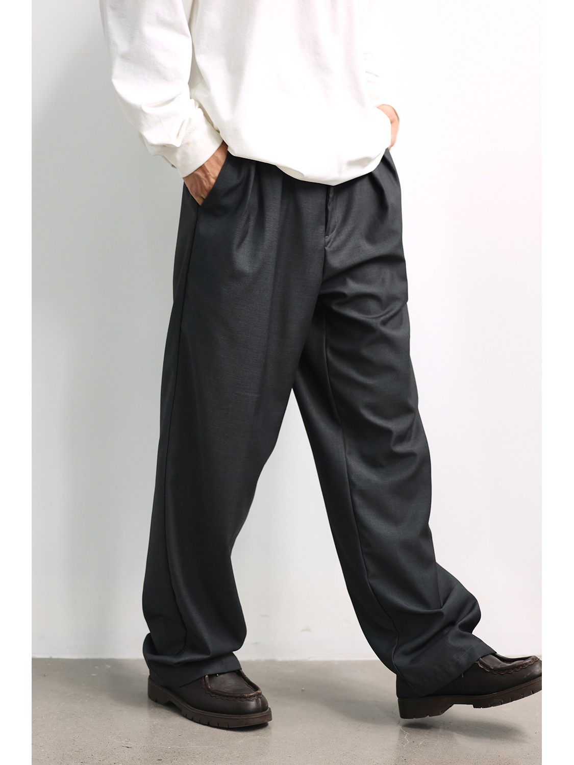 ワイドパンツ メンズ ドレープ感ストレートワイドパンツ