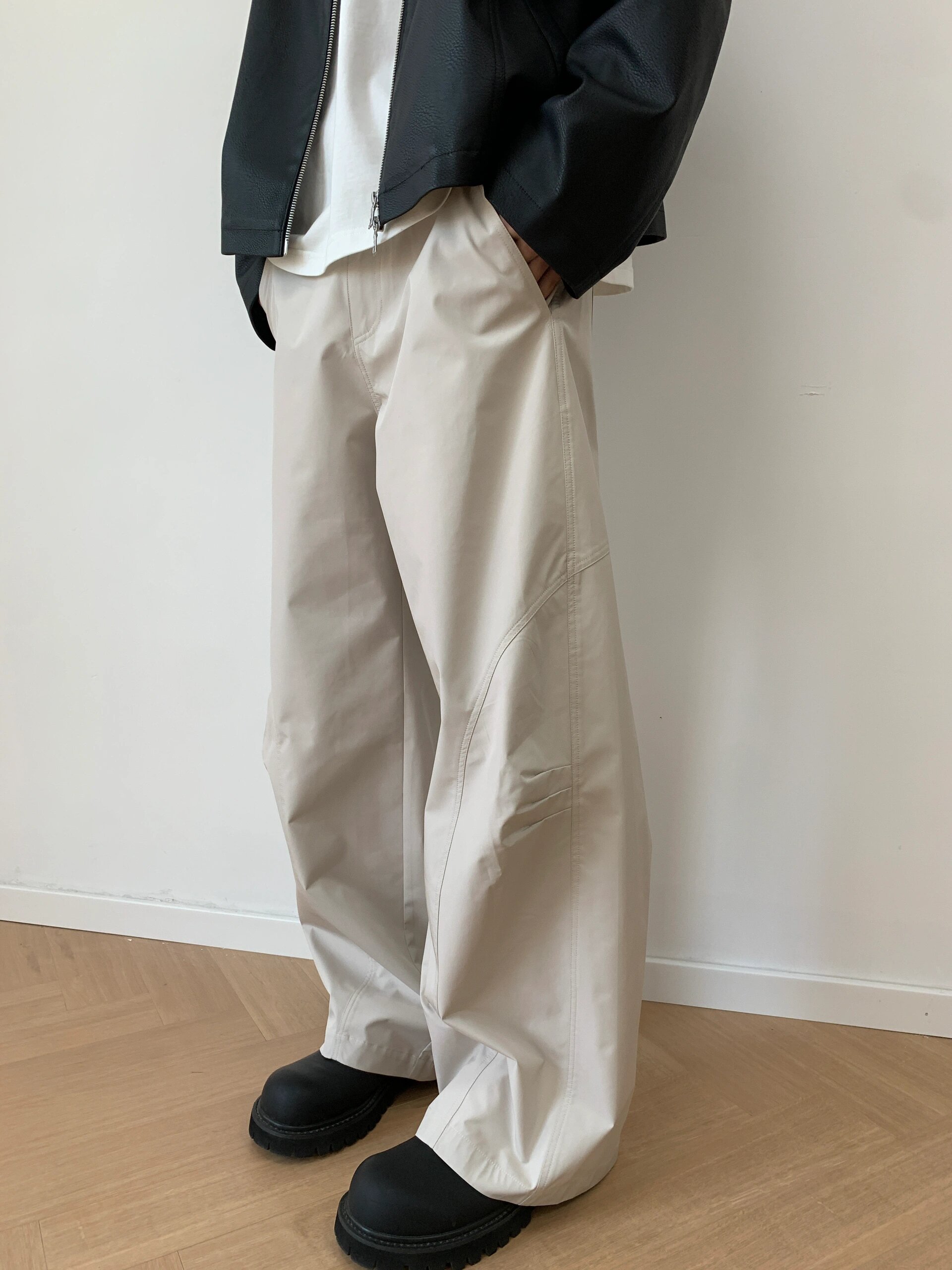 メンズワイドパンツ ゆったりシルエット美脚スラックスワイドパンツ