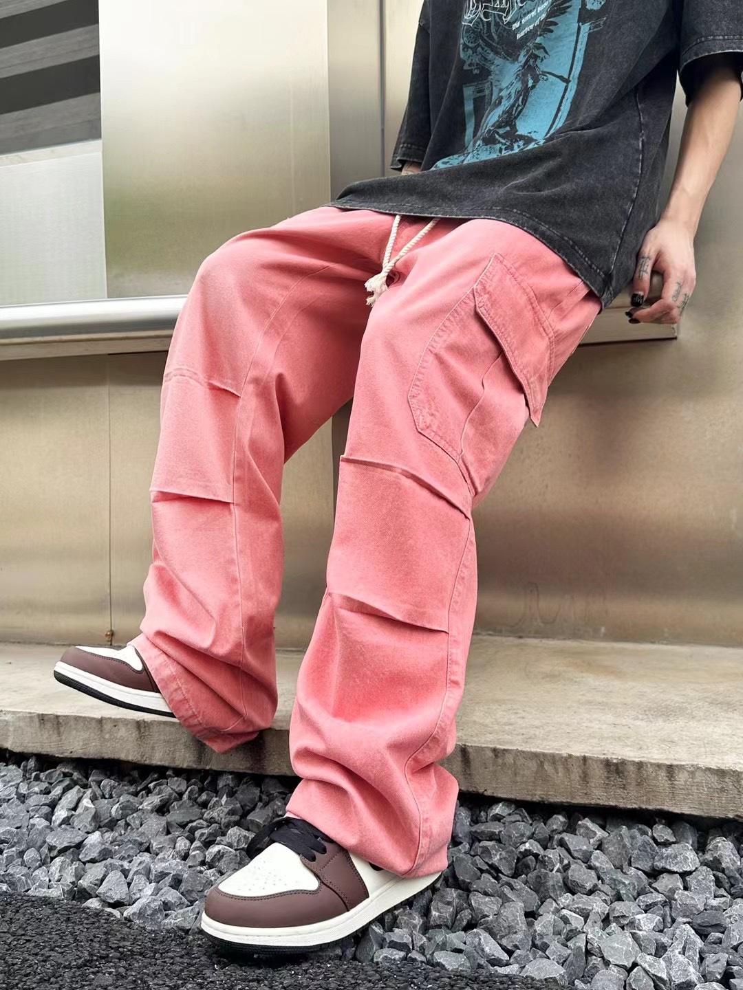 ワイドパンツ メンズ ヴィンテージ加工ワイドカーゴパンツ