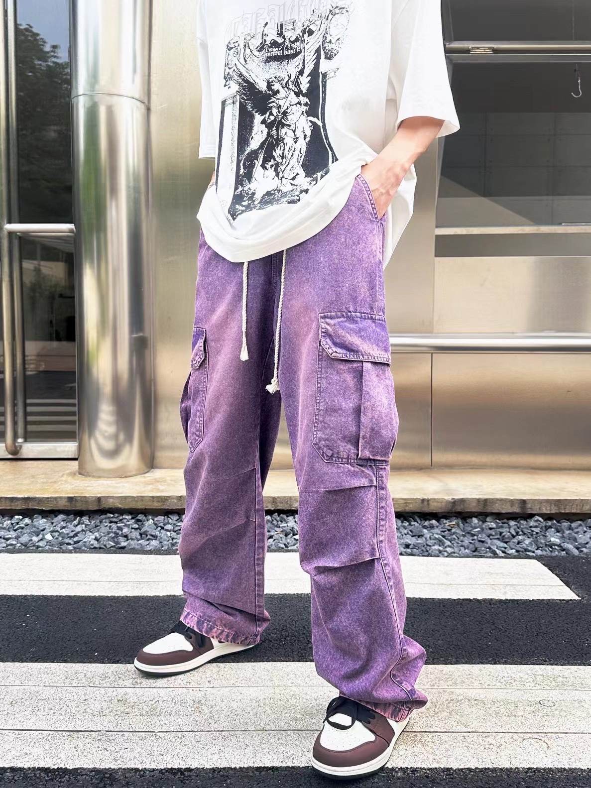 ワイドパンツ メンズ ヴィンテージ加工ワイドカーゴパンツ