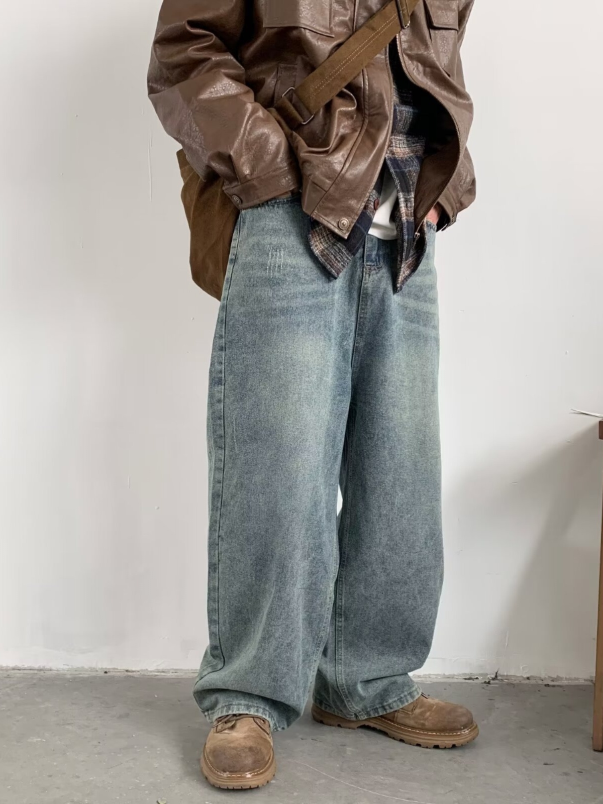 ワイドパンツ メンズ ウォッシュ加工ウルトラワイドジーンズ