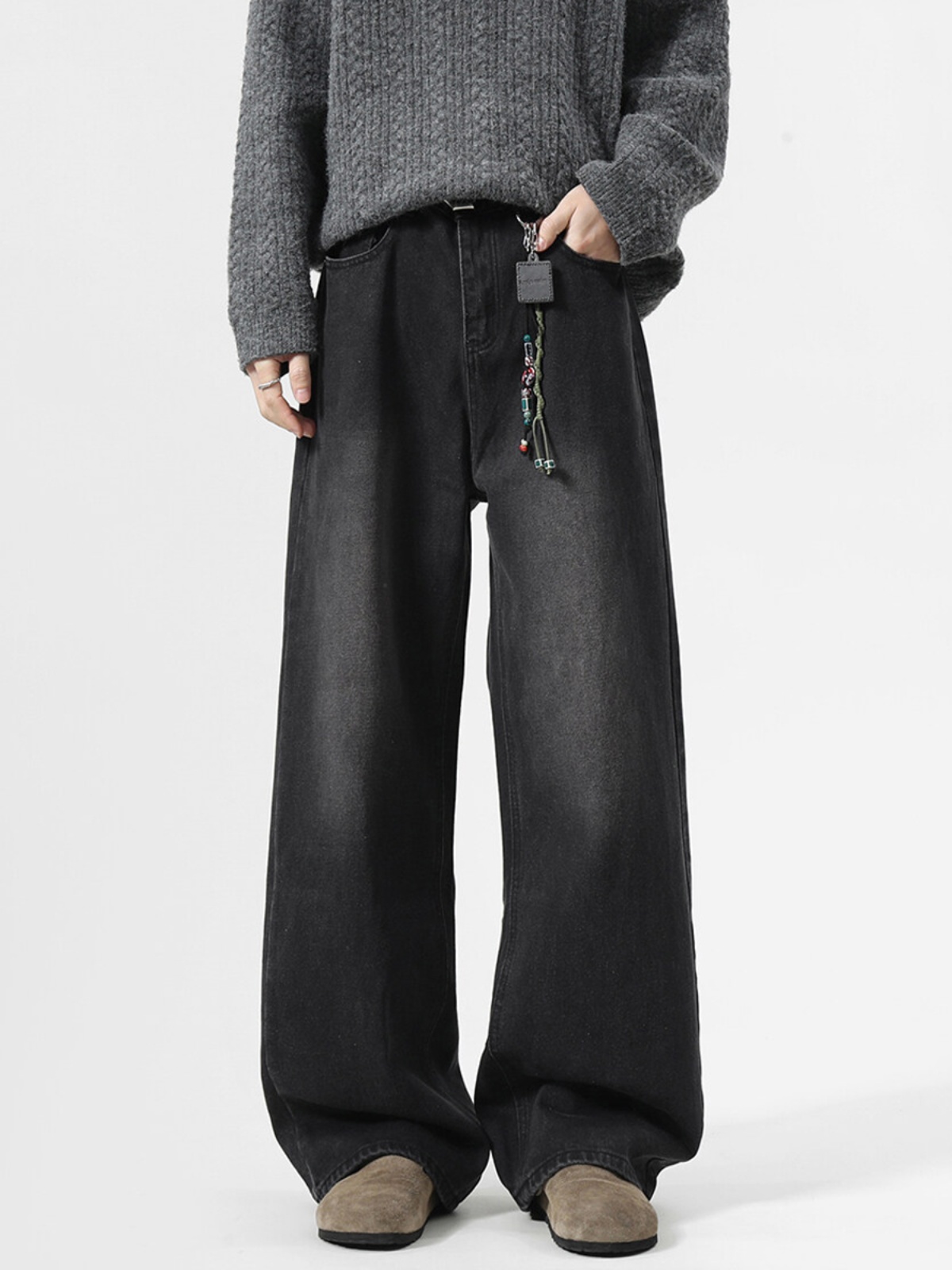 ワイドパンツ メンズ ヴィンテージ加工ワイドデニムパンツ