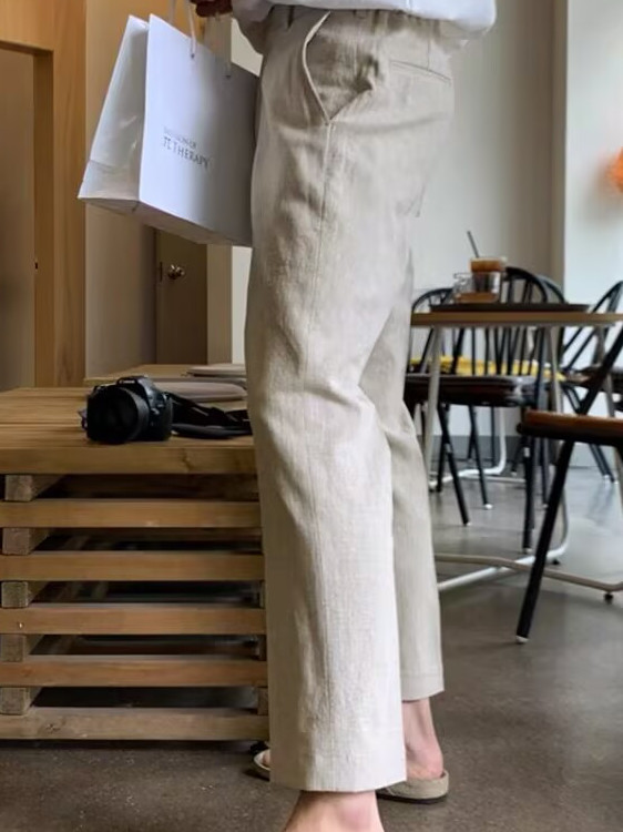 ワイドパンツ メンズ 麻素材ゆったり九分丈ワイドパンツメンズ