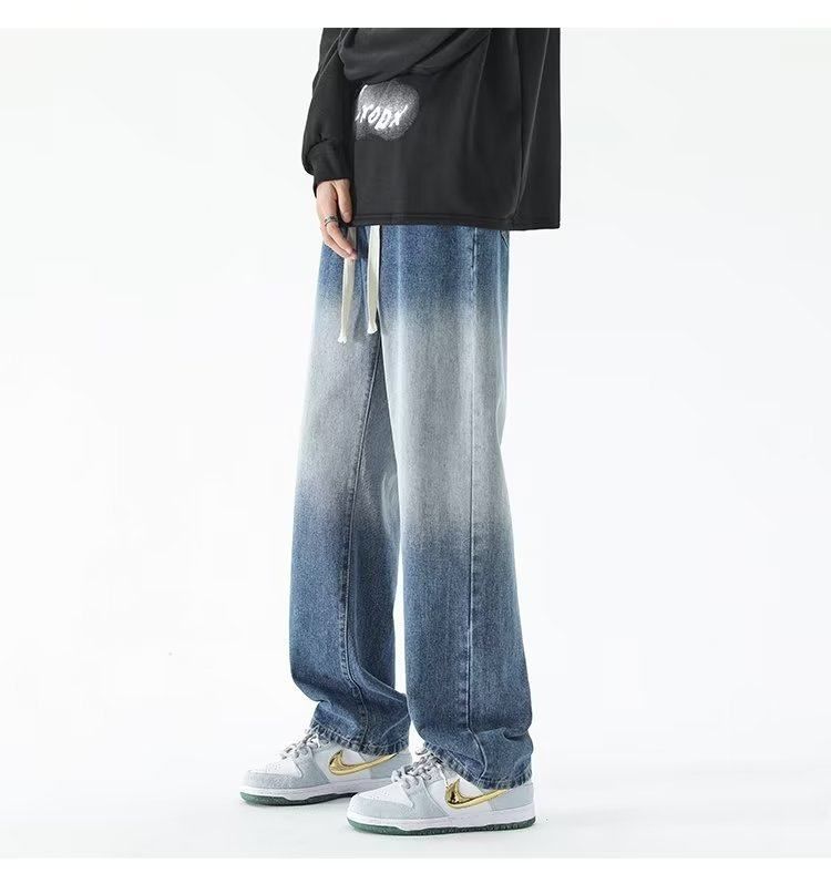 ワイドパンツ メンズ グラデーション加工ストリート風ワイドジーンズ