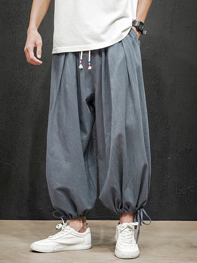 ワイドパンツ メンズ 麻混リラックスバルーンパンツ