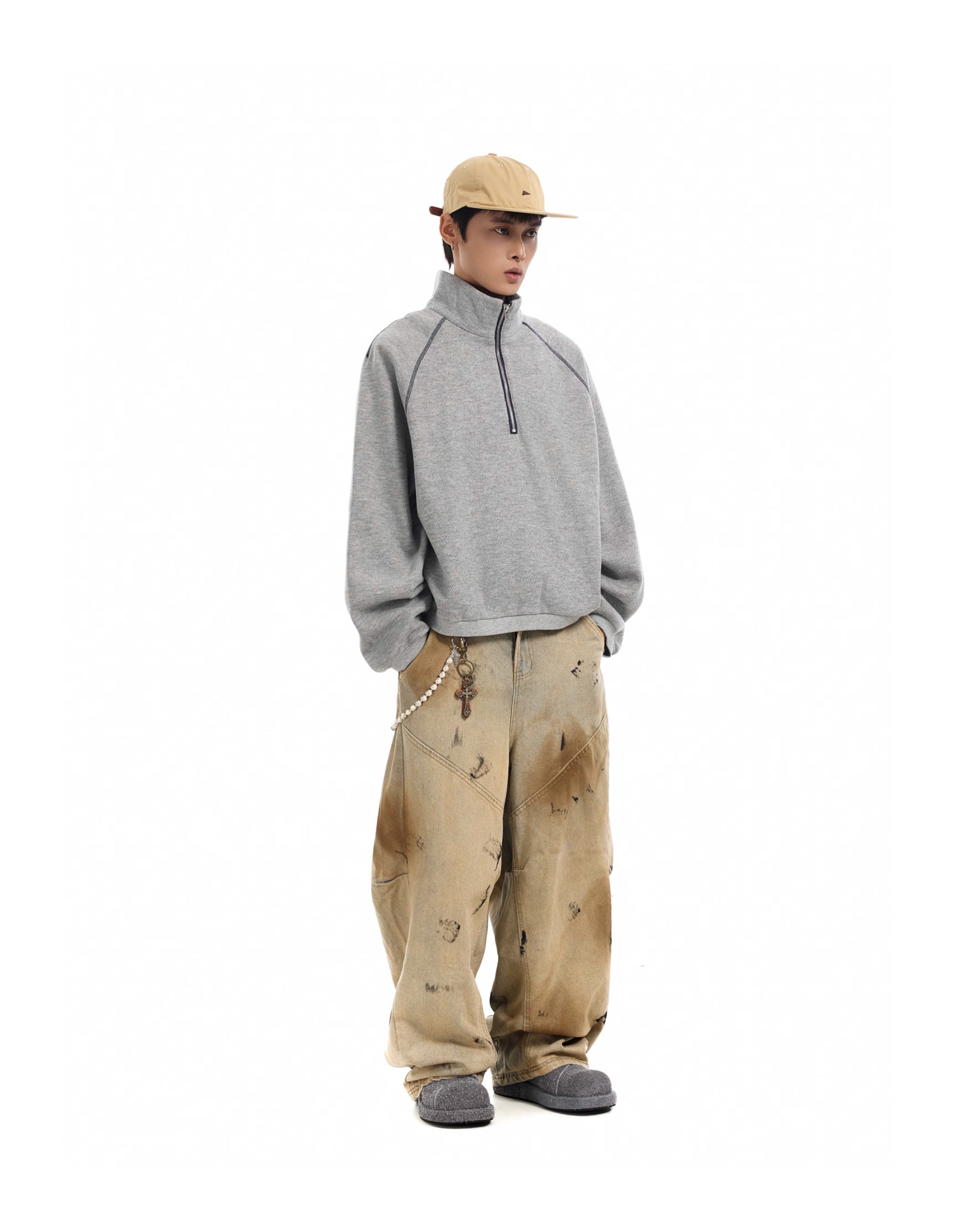 ワイドパンツ メンズ ヴィンテージ加工ワイドデニム