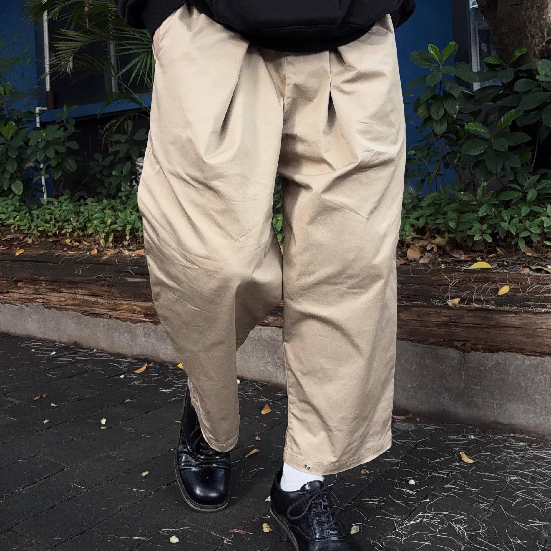 ワイドパンツ メンズ マジックテープ式ゆったり九分丈ワイドパンツ
