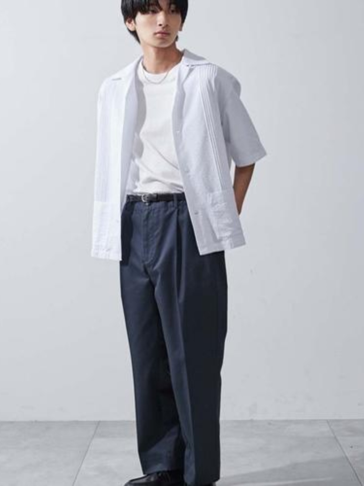 ワイドパンツ メンズ ワンボタンハーフゴムストレートパンツ