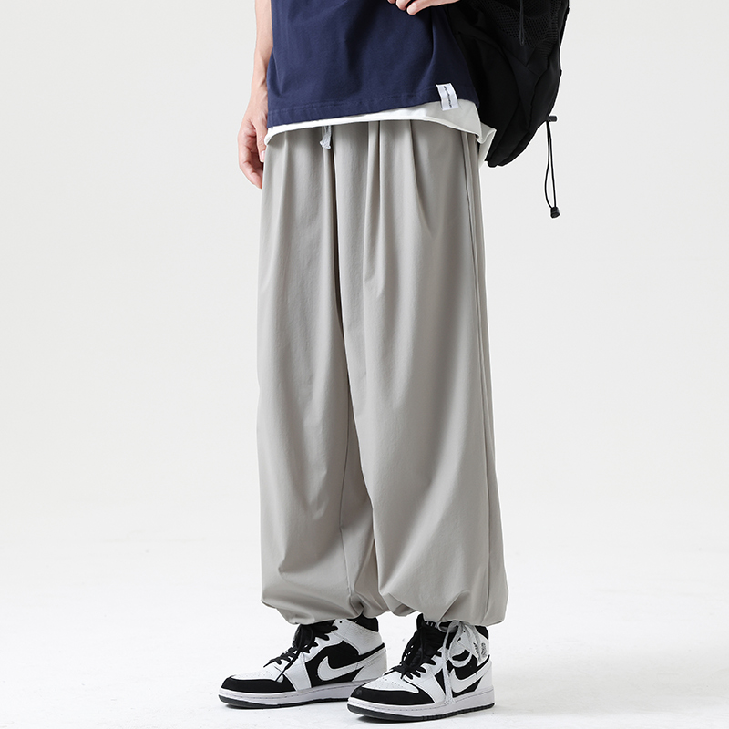 ワイドパンツ メンズ 涼感素材ドローコード裾絞りワイドパンツ