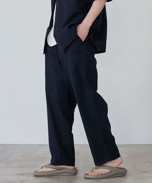 ワイドパンツ メンズ 綿麻素材ベイカーワイドパンツ
