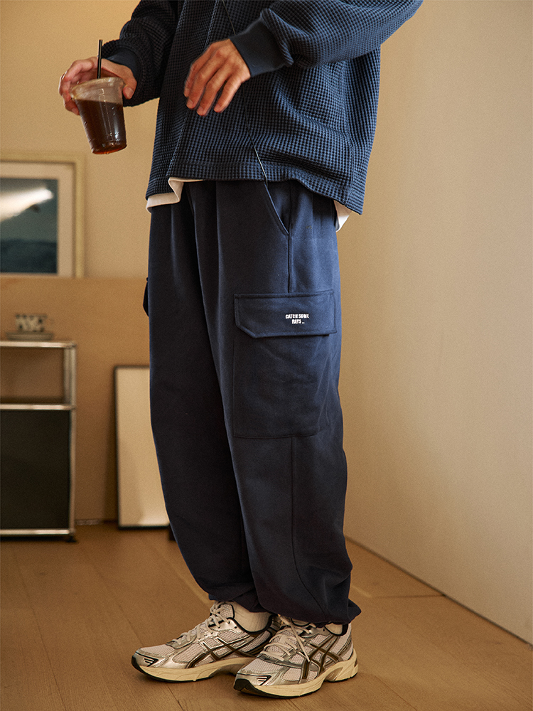 ワイドパンツ メンズ 重厚感のあるポケット付きワイドスウェットパンツ